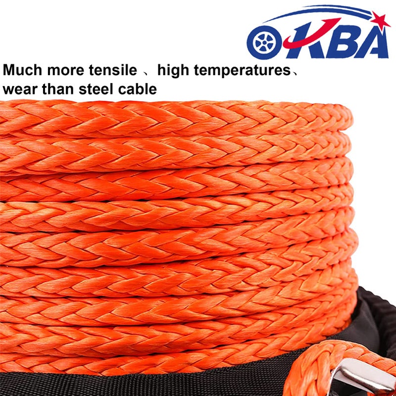 OKBA Synthetic Winch Rope Kit 1/4"" x 50ft 10000LBS Synthetic Winch Line Cable Rope with Hook Stopper Protective Sleeve Safety Pull Strap for 4WD Off Road Vehicle ATV UTV SUV - Image 4